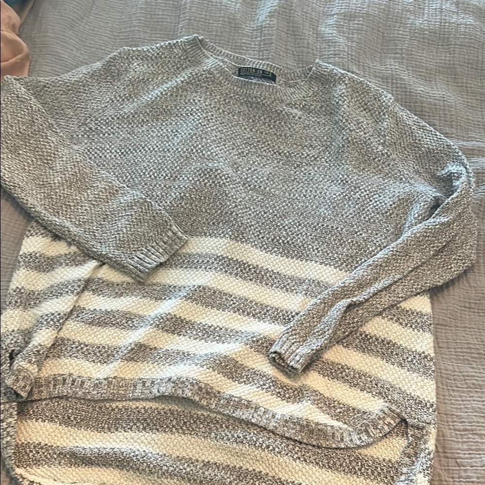 Gray and Cream Striped Sweater